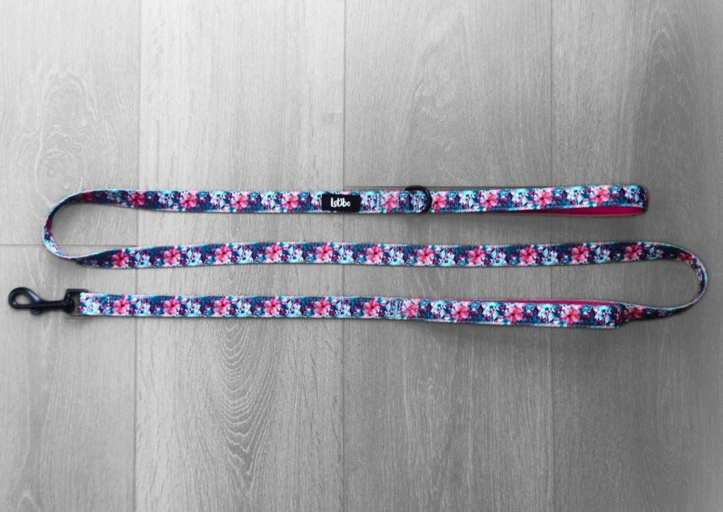 Double handle dog lead - Pink & Blue Floral pattern