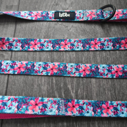 Double handle dog lead - Pink & Blue Floral pattern